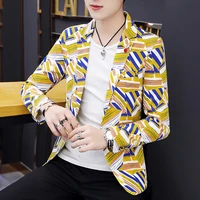 spring autumn mens korean style casual short jacket striped thin slim fit one button blazers jackets long sleeve coat f21