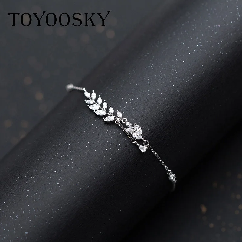 

925 Sterling Silver Charm Leaves Bracelet Fashion Leaf Bracelet With Crystal Sweet Temperament Leaf Bracelet Jewelry For Women