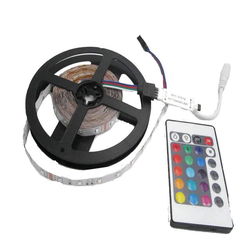 Цветная (RGB) 3528 SMD 60 светодиодный/м светодиодный полосы светильник + 24key пульт