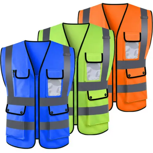 Hi-Vis жилет безопасности Светоотражающая куртка на молнии рабочий ночной жилет безопасности Топы