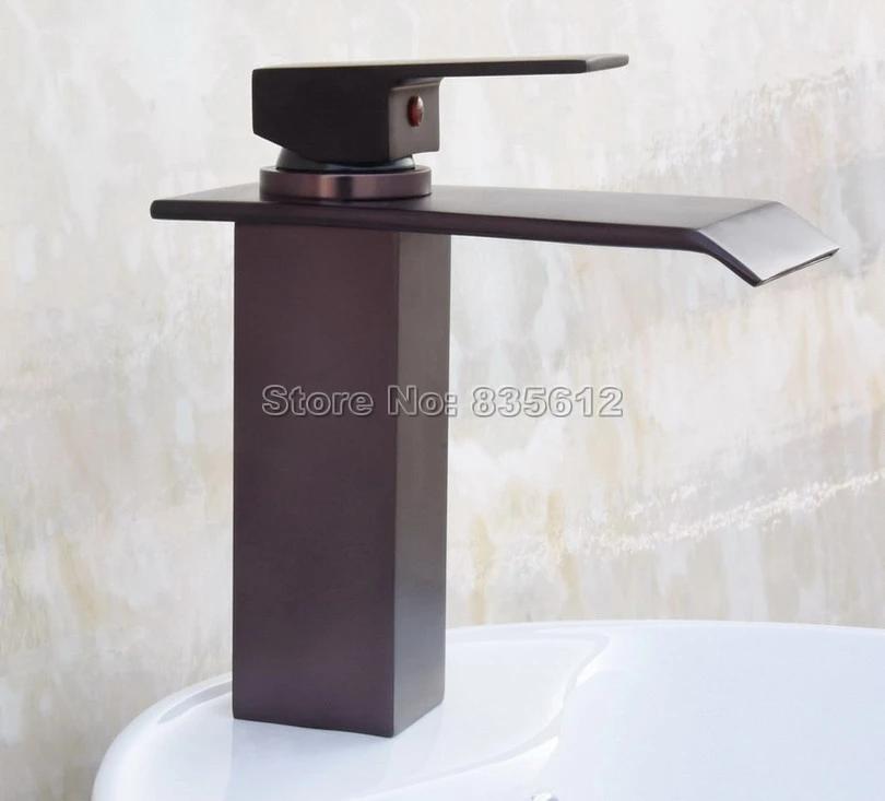 

Contemporary Concise Bathroom Basin Sink Faucet Single Hole Deck Mounted Black Oil Rubbed Bronze Mixer Taps Wnf155