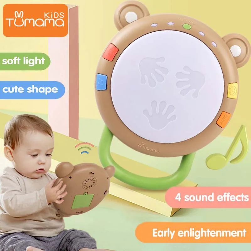 Tumama, музыкальный инструмент, мультипликационный медведь, Многофункциональные Музыкальные игрушки, мягкий светильник, Игрушки для раннего развития, ручной барабан для ребенка