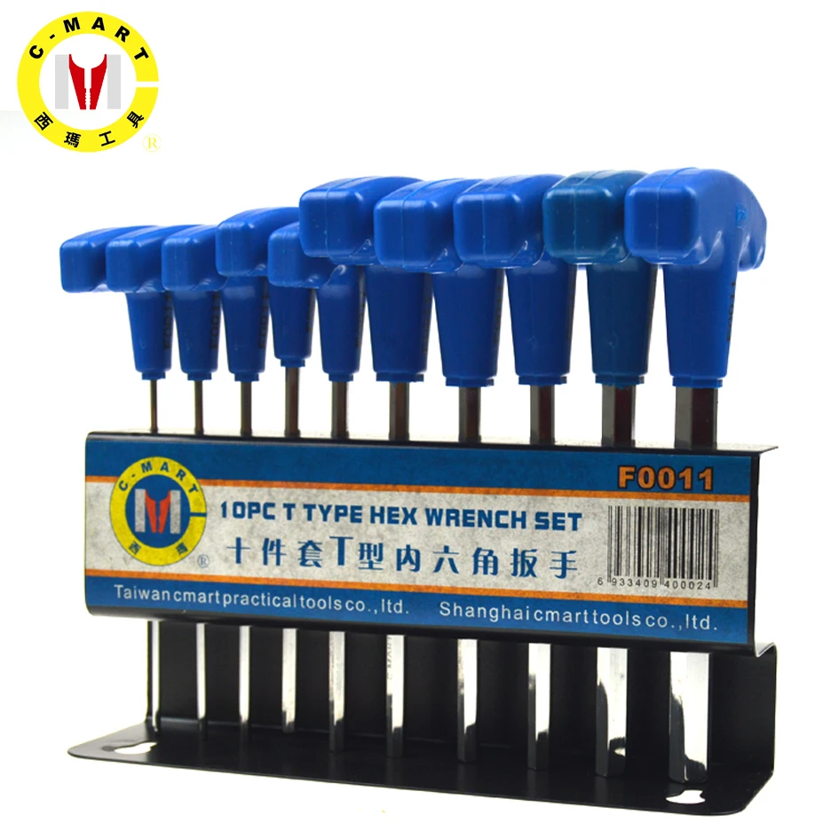 C-MART Инструменты 10 шт. Т-образный Набор шестигранных ключей метрические 2,00 мм-10,0 мм наборы ключей Нескользящие многофункциональные гаечные ключи ручные инструменты