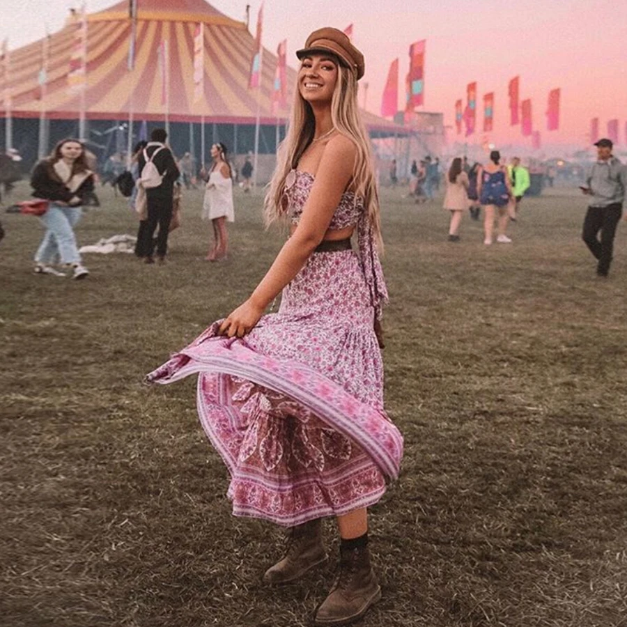 TEELYNN Boho юбка для женщин из вискозы фиолетового цвета с цветочным принтом летние