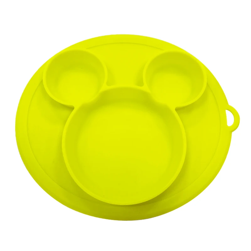 Green Plate A Детская безопасная силиконовая обеденная тарелка без бисфенола, цельная детская посуда на присоске, тренировочная посуда для малышей, милая мультяшная детская миска для кормления - Цвет: Green Plate A
