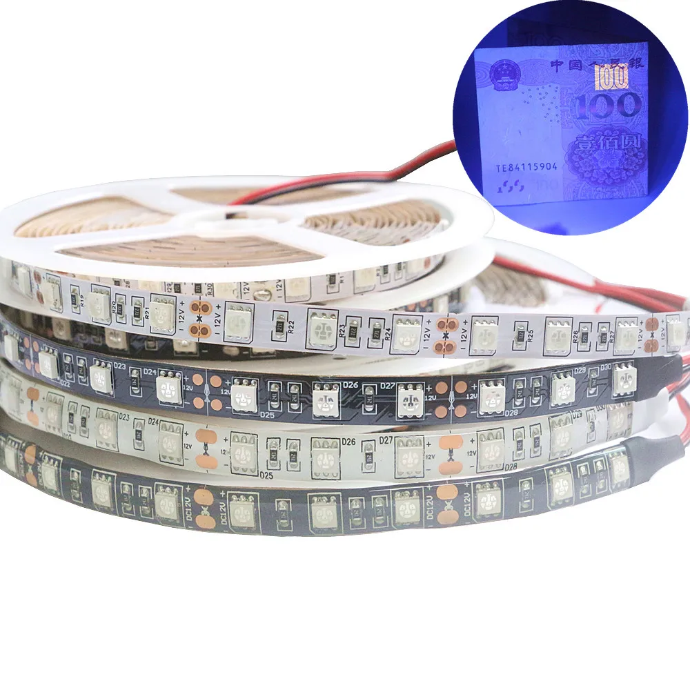 12V Черный PCB УФ светодиодный полосы светильник 5050 SMD водонепроницаемый ночная