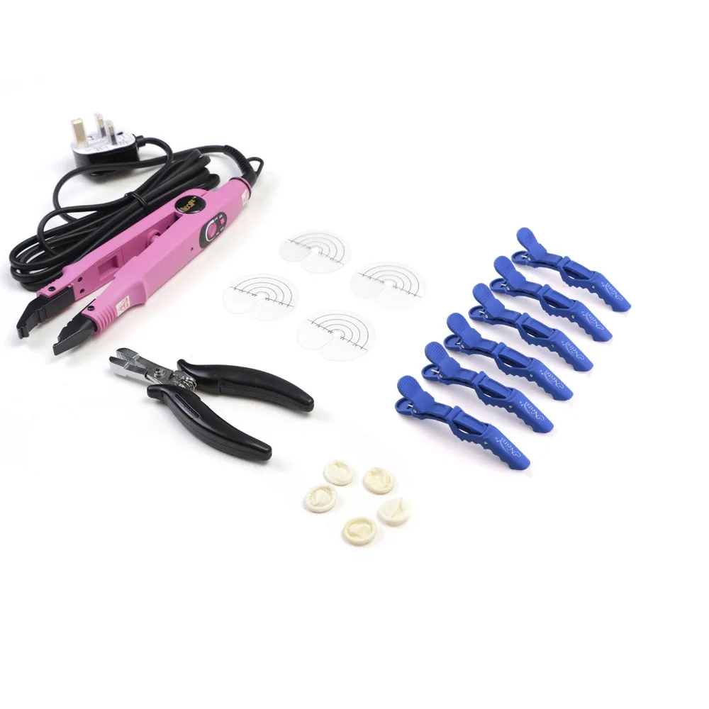 

Neitsi Hair Extensions Connector Pink Black UK plug & Hair Iron Tools(Pier, Brush, U Tips, Heat Protector Shield, Hair Clips)