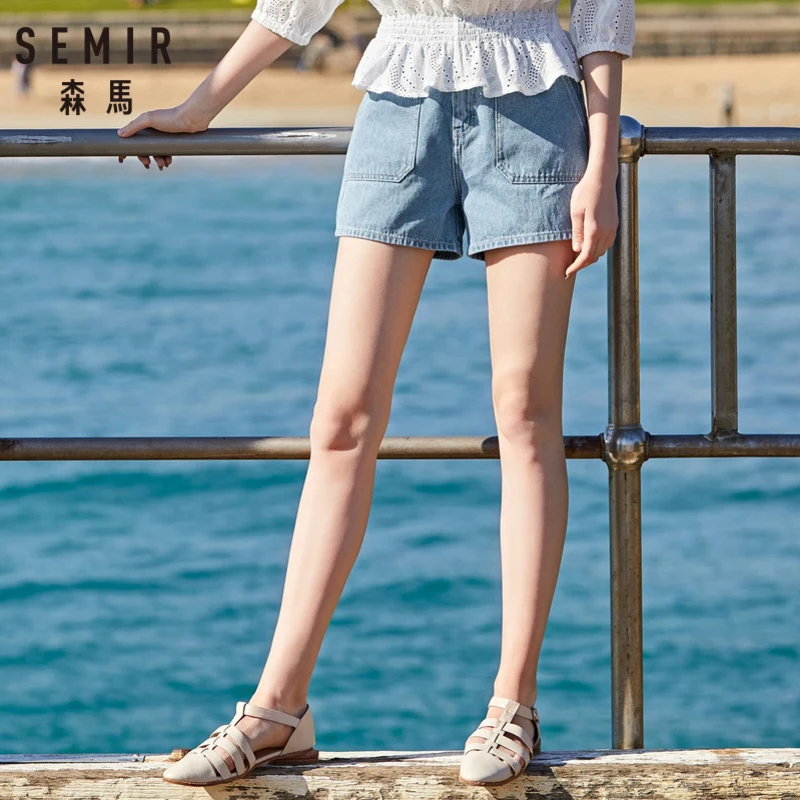Женские джинсовые шорты SEMIR летние тонкие в стиле ретро с высокой талией сеточку