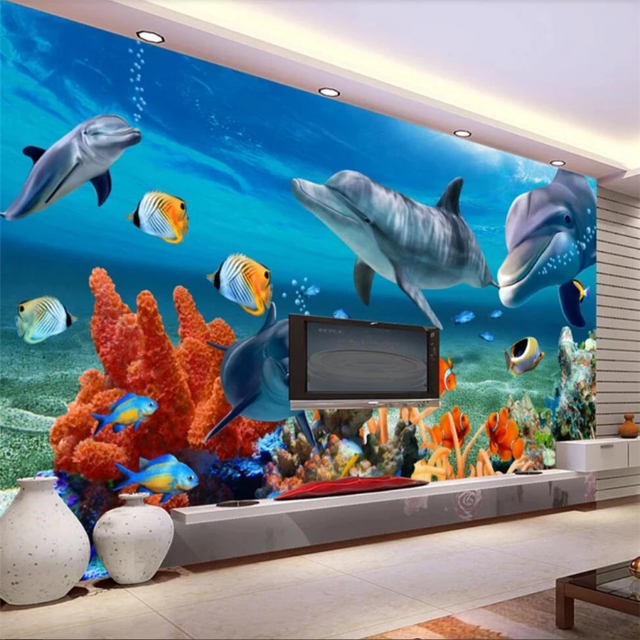 

beibehang Custom wallpaper 3d mural underwater world dolphin TV background wall paper living room bedroom mural papel de parede