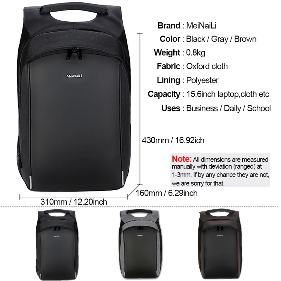 15 6 дюймовый Мужской рюкзак для ноутбука деловой путешествий зарядка через usb
