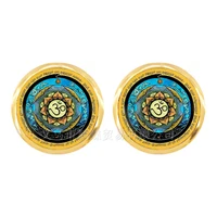 mandala art picture 12mm glas cabochon golden plated stud earrings sacred geometry yoga om fashion jewelry for women girls
