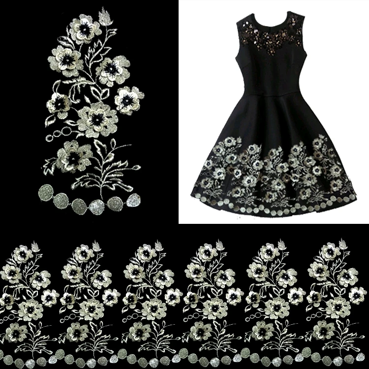 

5PCS/Lot Wholesale 33cm * 16cm Big Size Gold Thread Meihua Flower Embroidered Patches for DIY Handmade Clothing Black Dress Sew