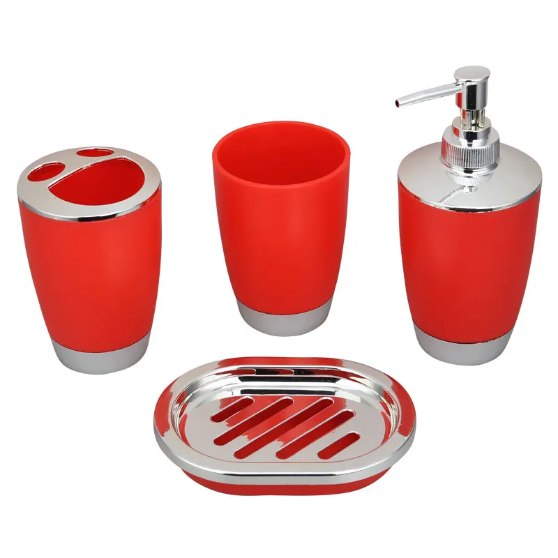 red 4 piece 6 в 1, аксессуары для ванной комнаты, органайзер для зубных щеток, держатель для дезинфицирующего средства для рук, мусорные ящики, туалетная щетка, коробка для хранения шампуня - Цвет: red 4 piece