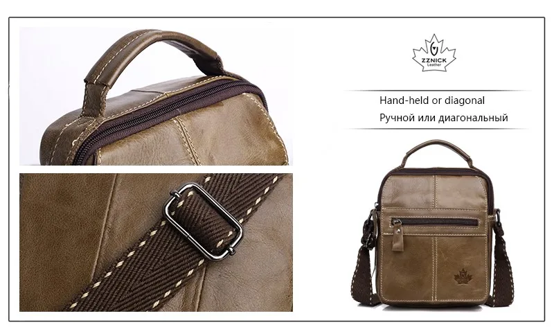 Men's bag Genuine Leather Men Shoulder Bag Handbag Crossbody Hand Bags for Men Fashion Zipper Messenger Bags ZZNICK