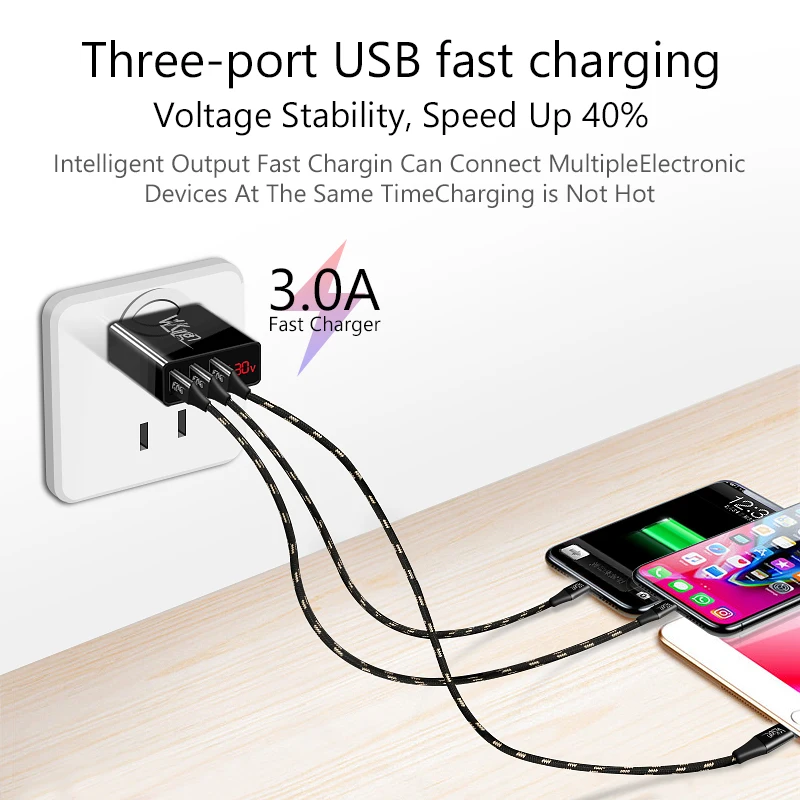 Зарядное устройство VVKing 3 USB порта 3A зарядка штепсельная вилка EU/US для iPhone Samsung Xiaomi