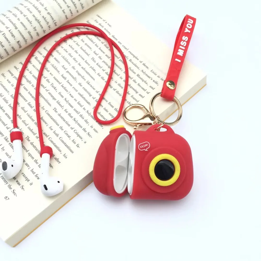 Чехол для наушников с мультяшной камерой для Airpods 2 1, проводная коробка для зарядки, силиконовый чехол для Apple AirPods, беспроводные наушники-аксессуар
