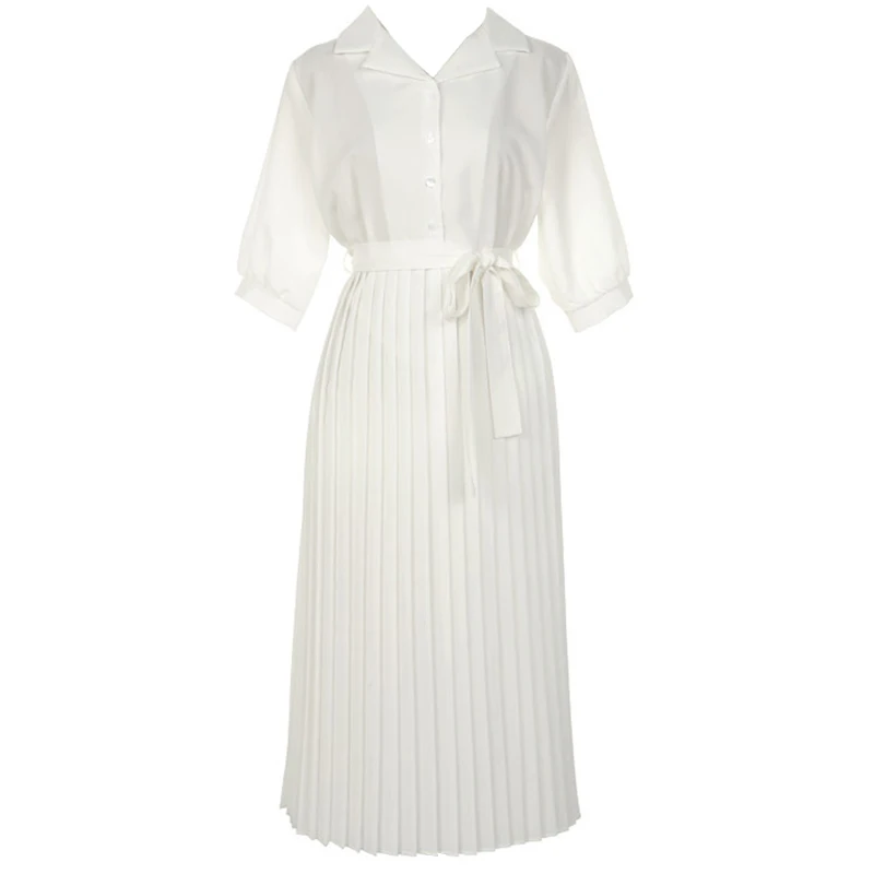 Возможно U белое платье-рубашка средней длины с отложным воротником и рюшами на