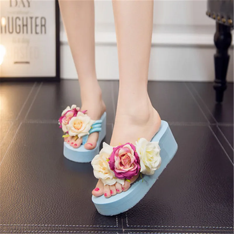 2018 новые летние женские шлепанцы ручной работы на высоком каблуке с розами