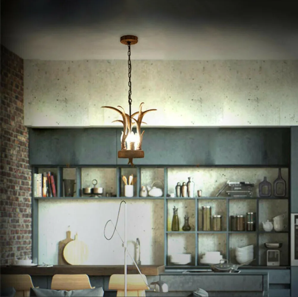 

HAIXIANG Retro Antlers Ceiling Lamp Dining Room Chandelier Lightings Resin Lights Dining Room Pendant Restaurant Kitchen Island