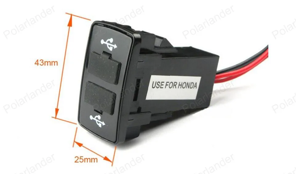Новое специальное автомобильное зарядное устройство с двумя USB-портами для HONDA 5V