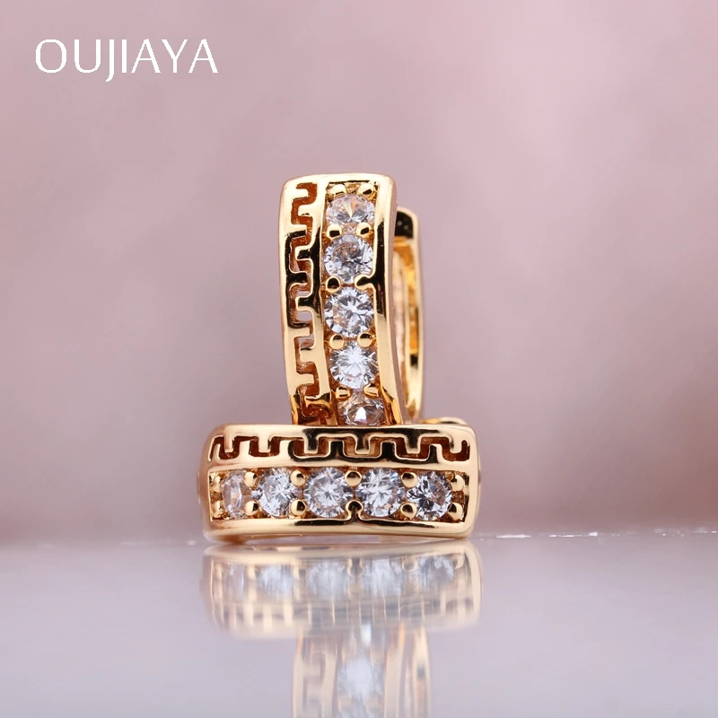 OUJIAYA Hollow Micro-wax Inlay Dangle Earrings Gold color plated Natural Zircon Fashion Women Wedding Party Exquisite Luxury A35 | Украшения