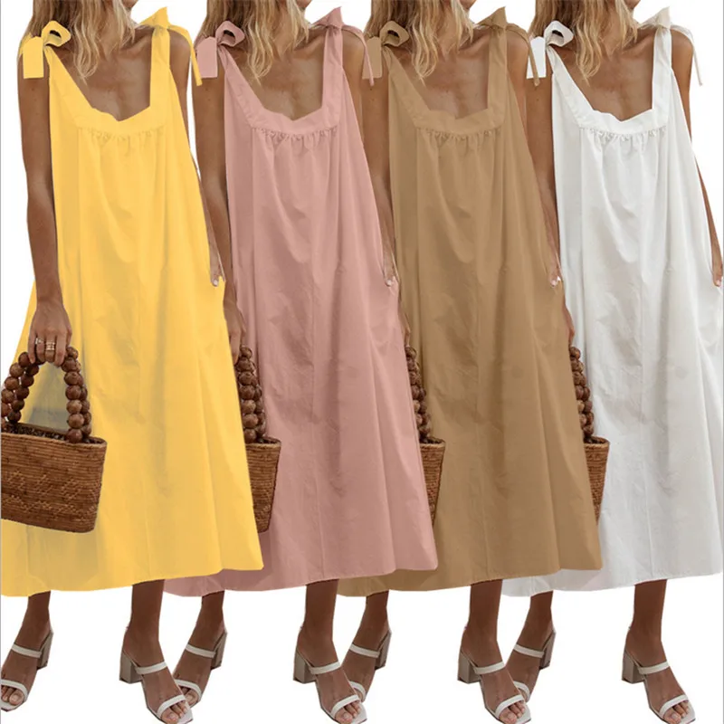 2019 Summer Chiffon Party Maxi Dress Women Casual V Neck Beach Dresses For Sleeveless Solid Pink Yellow Long | Мать и ребенок