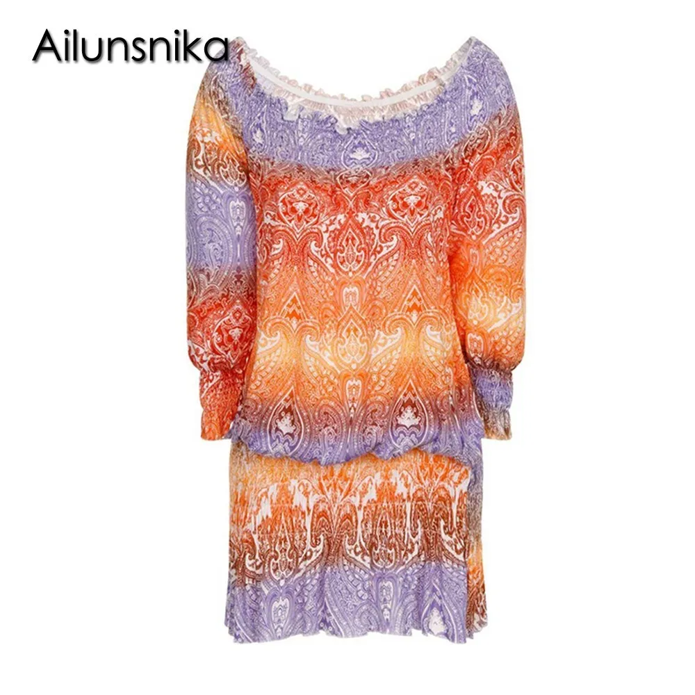 Ailunsnika Bohemian Floral Print Off Shoulder Half Sleeve Vintage Shirts For Women Sexy Beach Ethnic Blouse Casual Tops DL251341 |