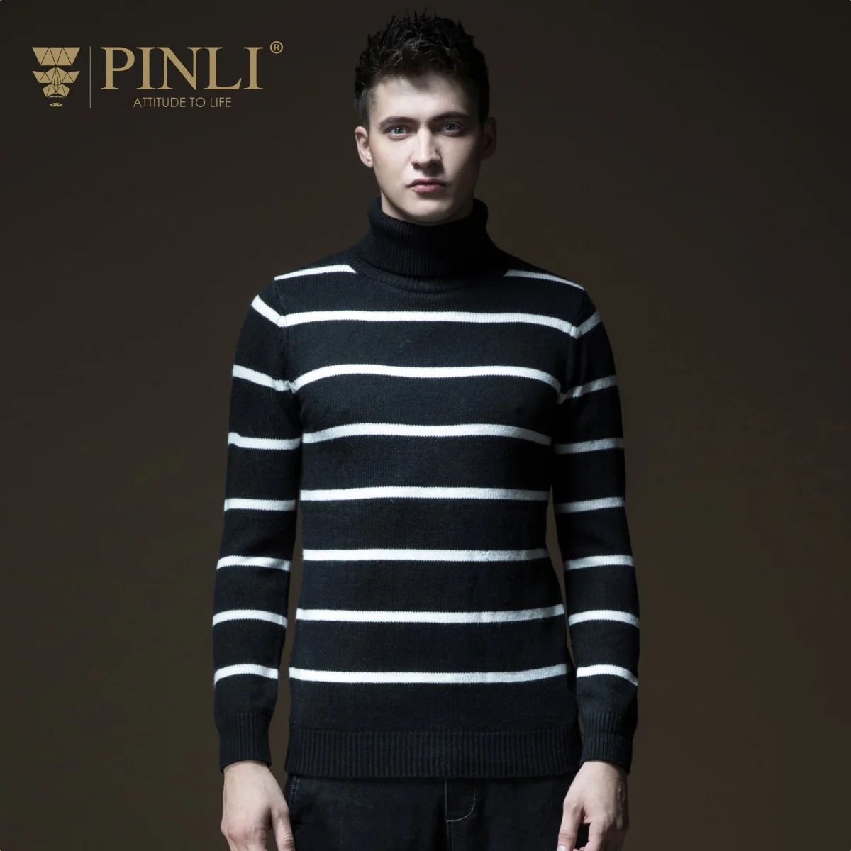 

Mens Knitted Sweaters Pinli Product Made Fall New Men's Cultivate Morality Color Stripe Knitting Sweater B183210217 Turtleneck