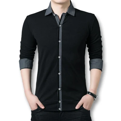 IC6241 Black Icpans мужские демисезонные футболки Camiseta Maculina мужские с длинными рукавами Повседневные умные футболки мужские Черные Серые Большие размеры XXXXL 5XL - Цвет: IC6241 Black