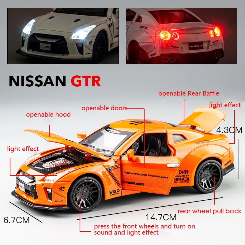 KIDAMI 1:32 AMG Nissan GTR литье под давлением модель автомобиля игрушечные машинки оттягивающийся автомобиль со звуком светильник Коллекция подарков для детей и взрослых для мальчиков