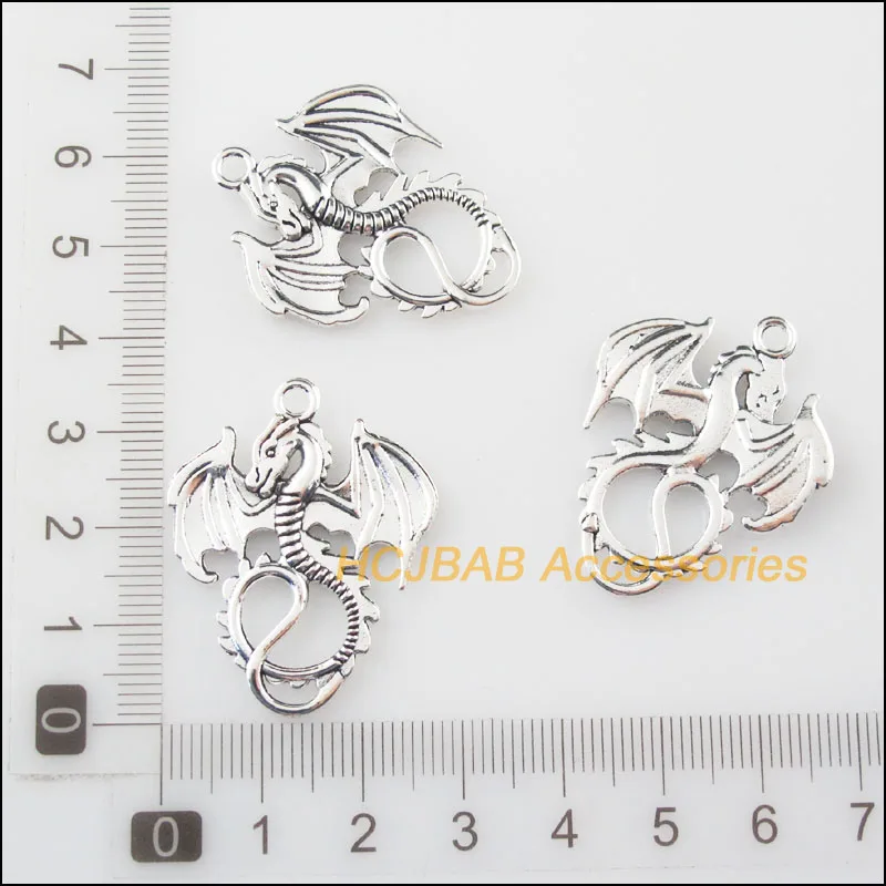 6 шт Тибетский серебристый цвет летающий дракон Крылья Подвески 27.5x34.5mm|Шармы| |