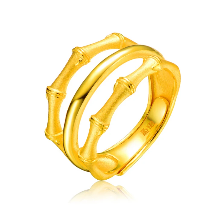

999 Solid 24K Yellow Gold Ring Lucky Bamboo Ring Band 6.26g