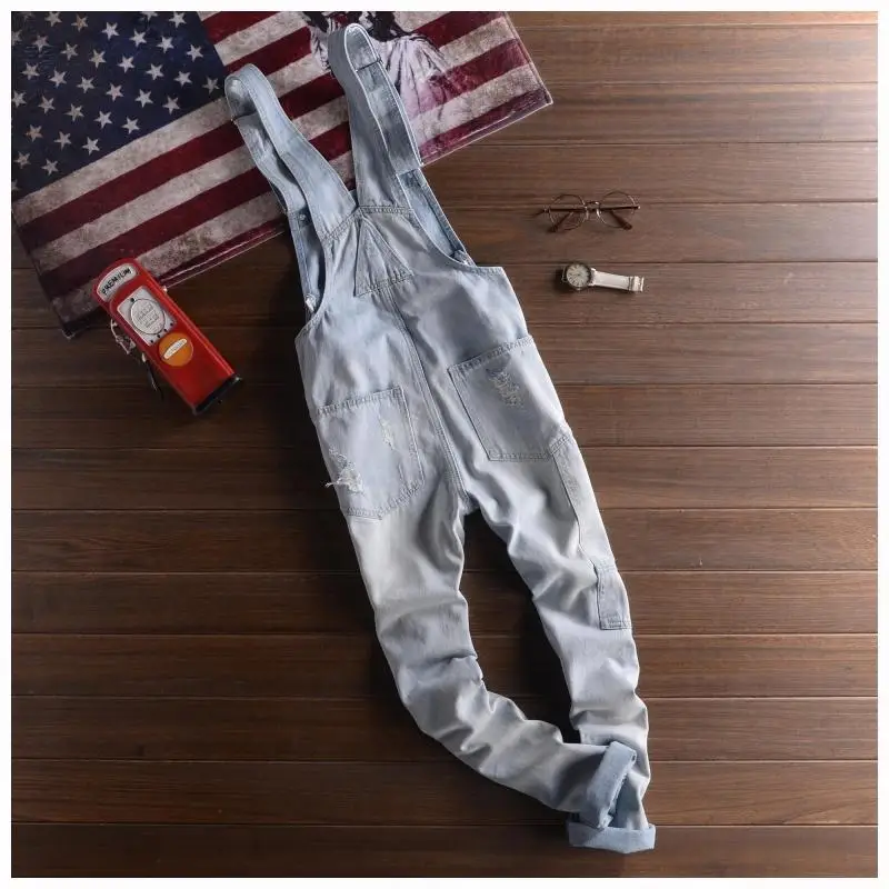 New Fashion Ripped Mens Denim Overalls Jeans Men's Clothing Casual Distrressed Jumpsuit Pants For Man Hommes | Мужская одежда