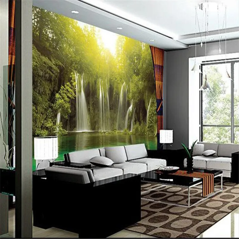 

beibehang 3d large wall wallpaper mural HD Small water falls green lake landscape morning backdrop custom silk photo wall paper
