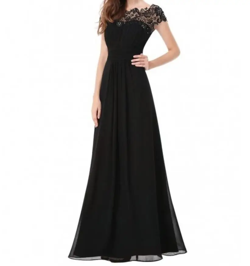 Летнее платье женское элегантное шифоновое Черное Кружевное длинное вечерние