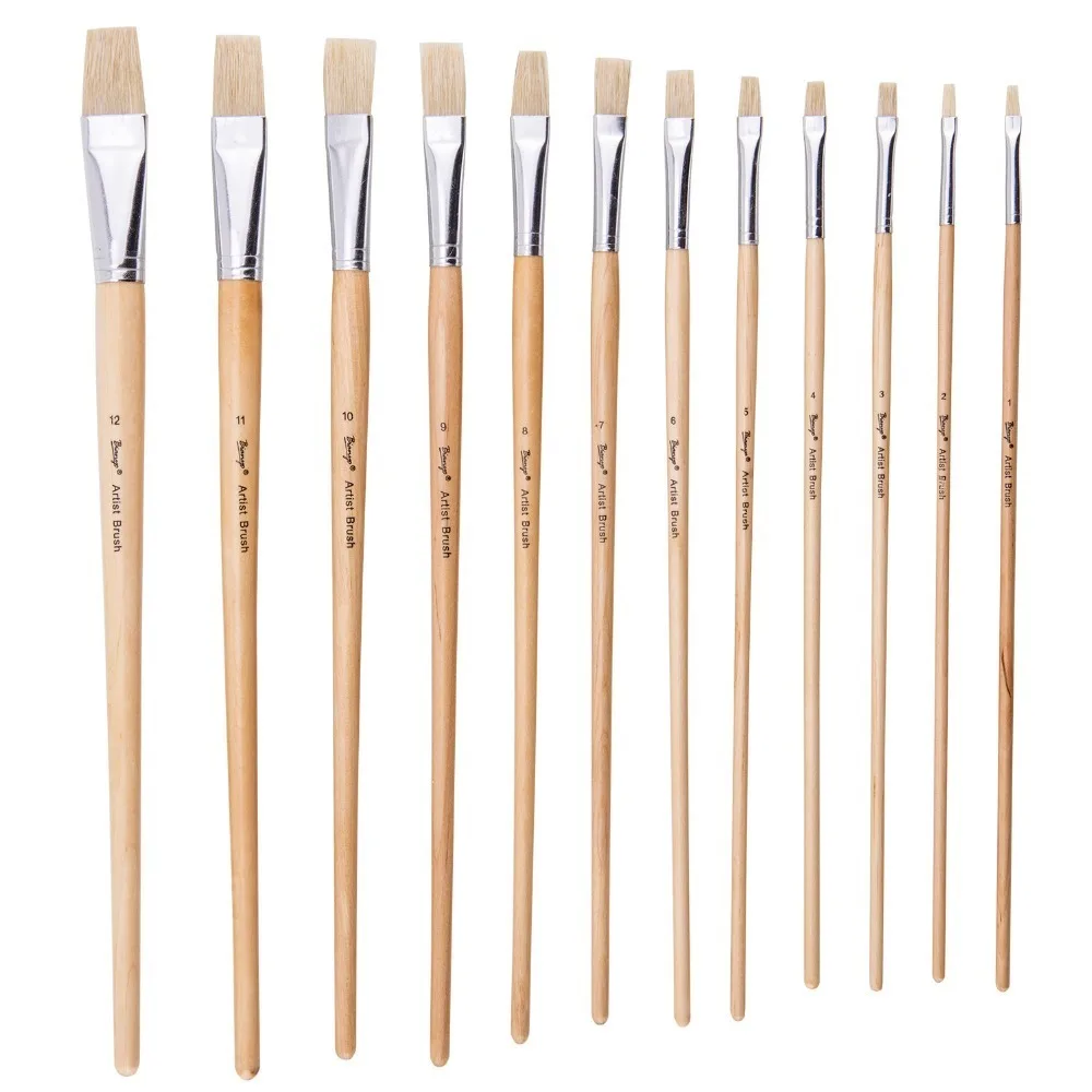 6 шт. плоская головка кисти для рисования щетина волосы деревянная ручка