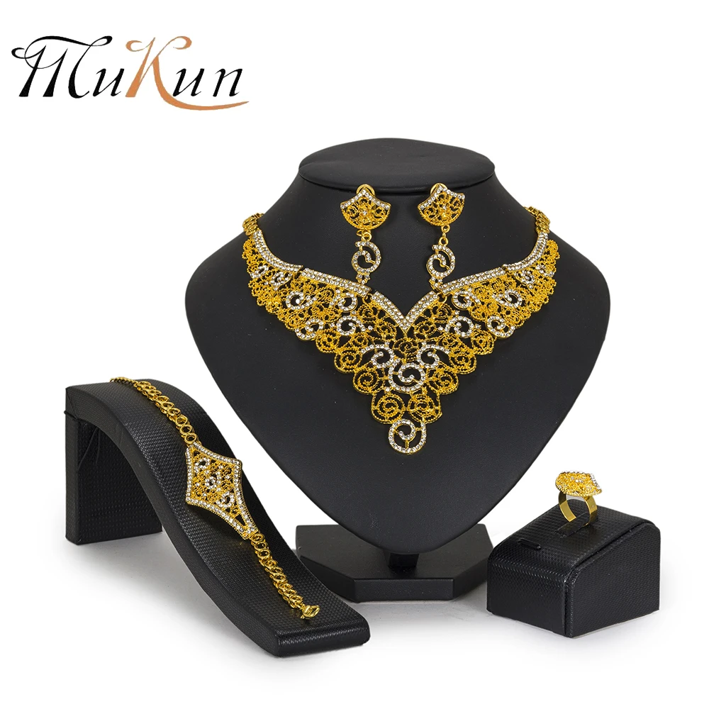 

MUKUN 2018 Exquisite African Beads Jewelry Set brand Design Luxury Gold color Big Nigerian Wedding Dubai Jewelry Set Wholesale