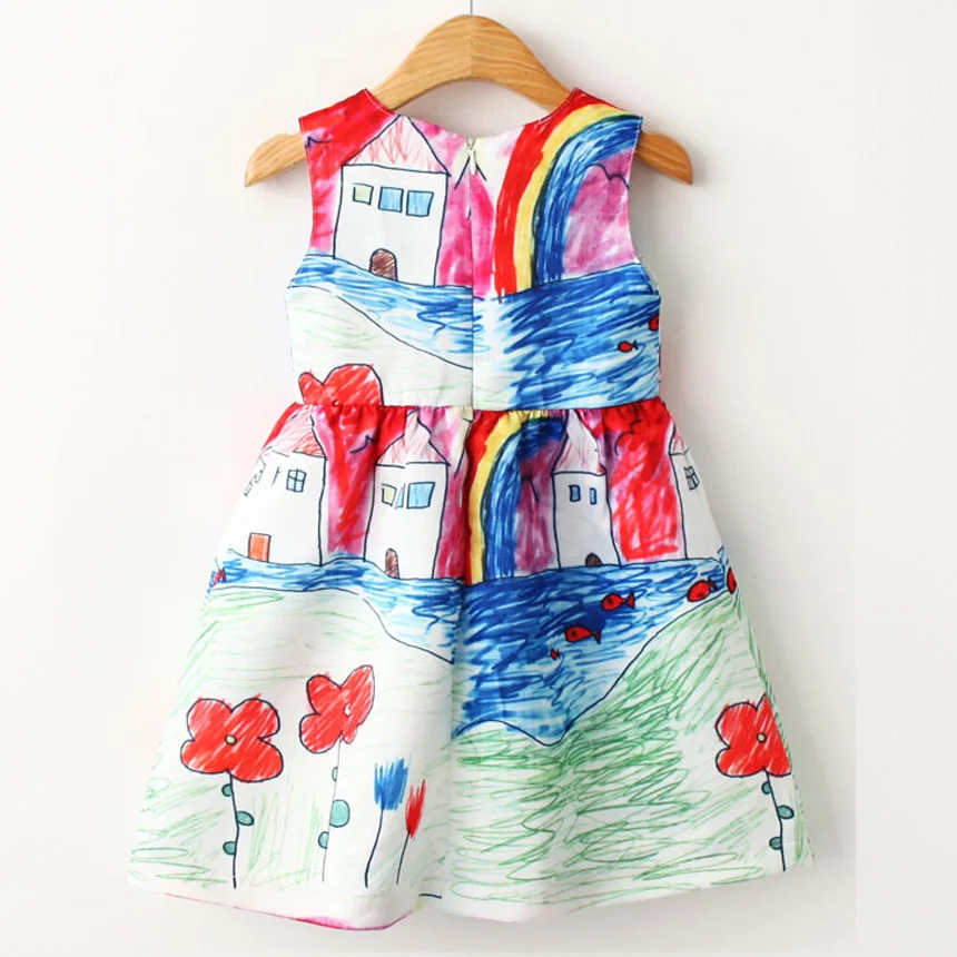 Colorful Girl Dress 2018 Summer Princess Designer Character Painting Kids Dresses for Girls Clothes Vetement Fille | Детская одежда и
