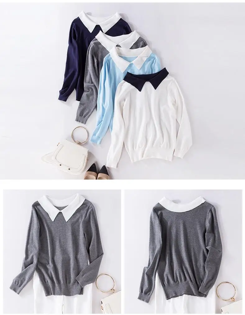 Suvance Autumn Winter V Neck Contrast Color Long Sleeves Slim Knitted Pullovers Sweaters | Женская одежда