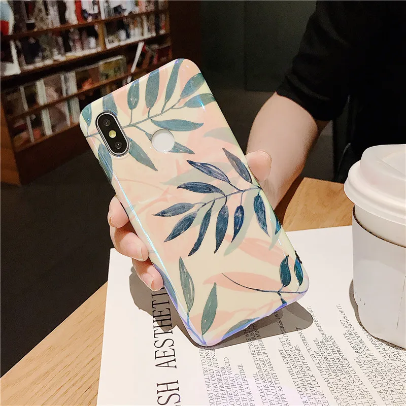 Blauw Licht Blad Telefoon Gevallen Voor Xiaomi MI 8 9 SE Mi 6X A2 Gloss Leaf Silicone Soft Back Cover Redmi Note 7 Pro |