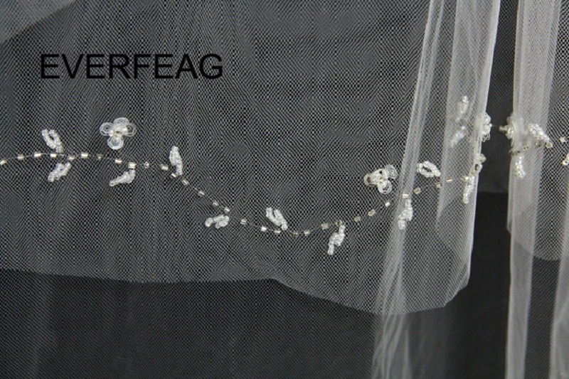 Роскошная короткая свадебная фата с кристаллами и бисером двухслойная Фата