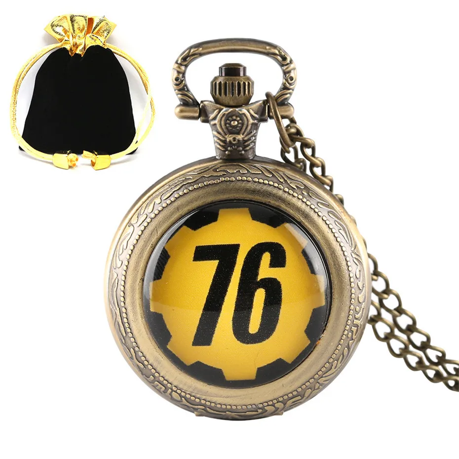 Модные унисекс тема FALLOUT 76 кварцевые карманные часы с Цепочки и ожерелья цепь Бронзовый часы кулон для детей с ретро уникальный подарок часы на цепочке