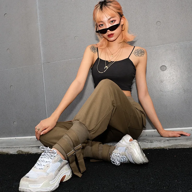 Для женщин карман пот Штаны Harajuku Jogger модные зимние женские свободные хлопковые