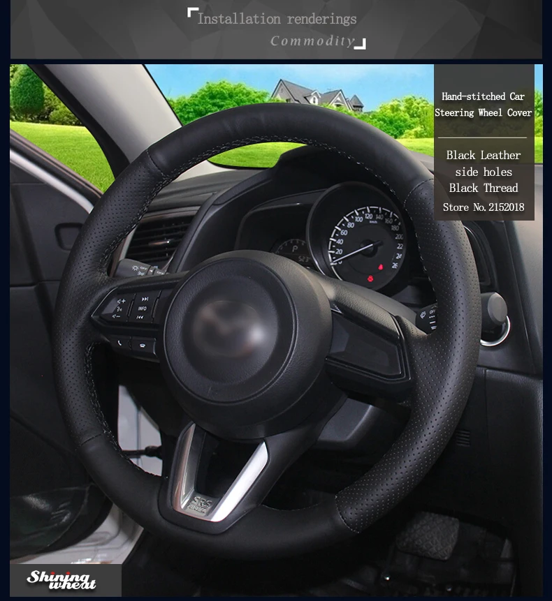 Блестящие пшеницы вручную сшитый черный кожаный руль покрытия для Mazda 3 CX-5 Mazda CX-9