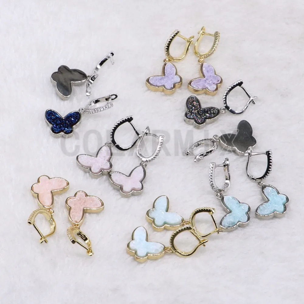 High quality Geode Crustal stone butterfly earrings fashion druzy tiny cute earrings3700 | Украшения и аксессуары