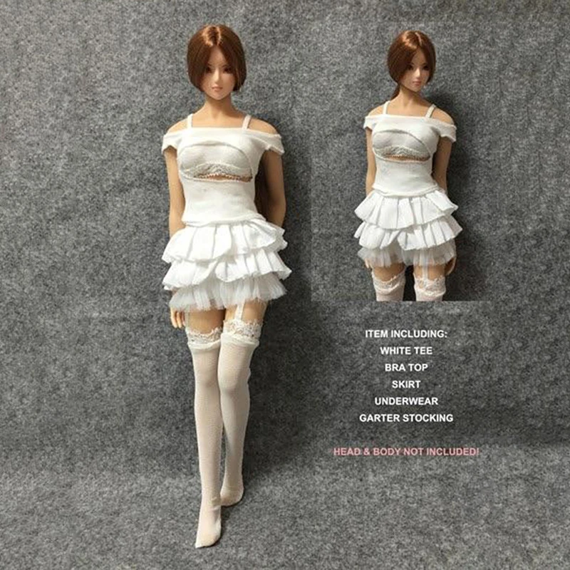 

1/6 Skirt Bra Tee Underwear and Stockings Set for 12''Figures