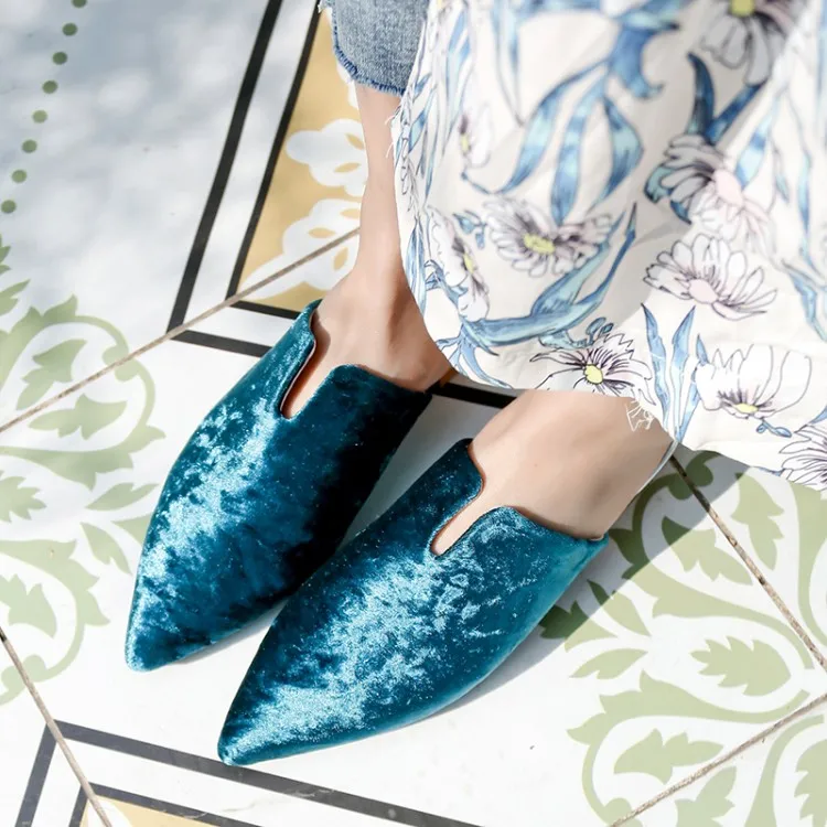 MLJUESE/женские шлепанцы из флока летние стильные с острым носком голубого цвета на