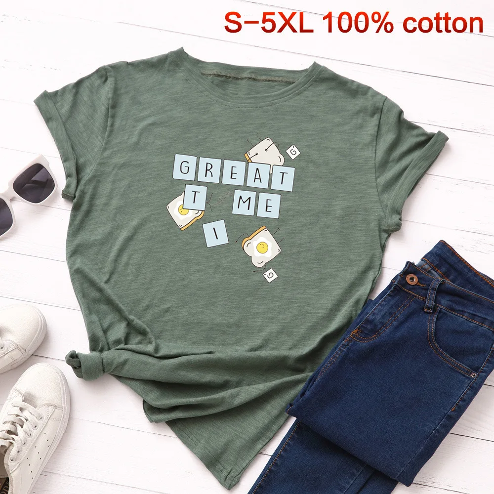 Женская футболка SINGRAIN Funny Bread Egg 100% хлопок S 5XL милые модные топы размера плюс