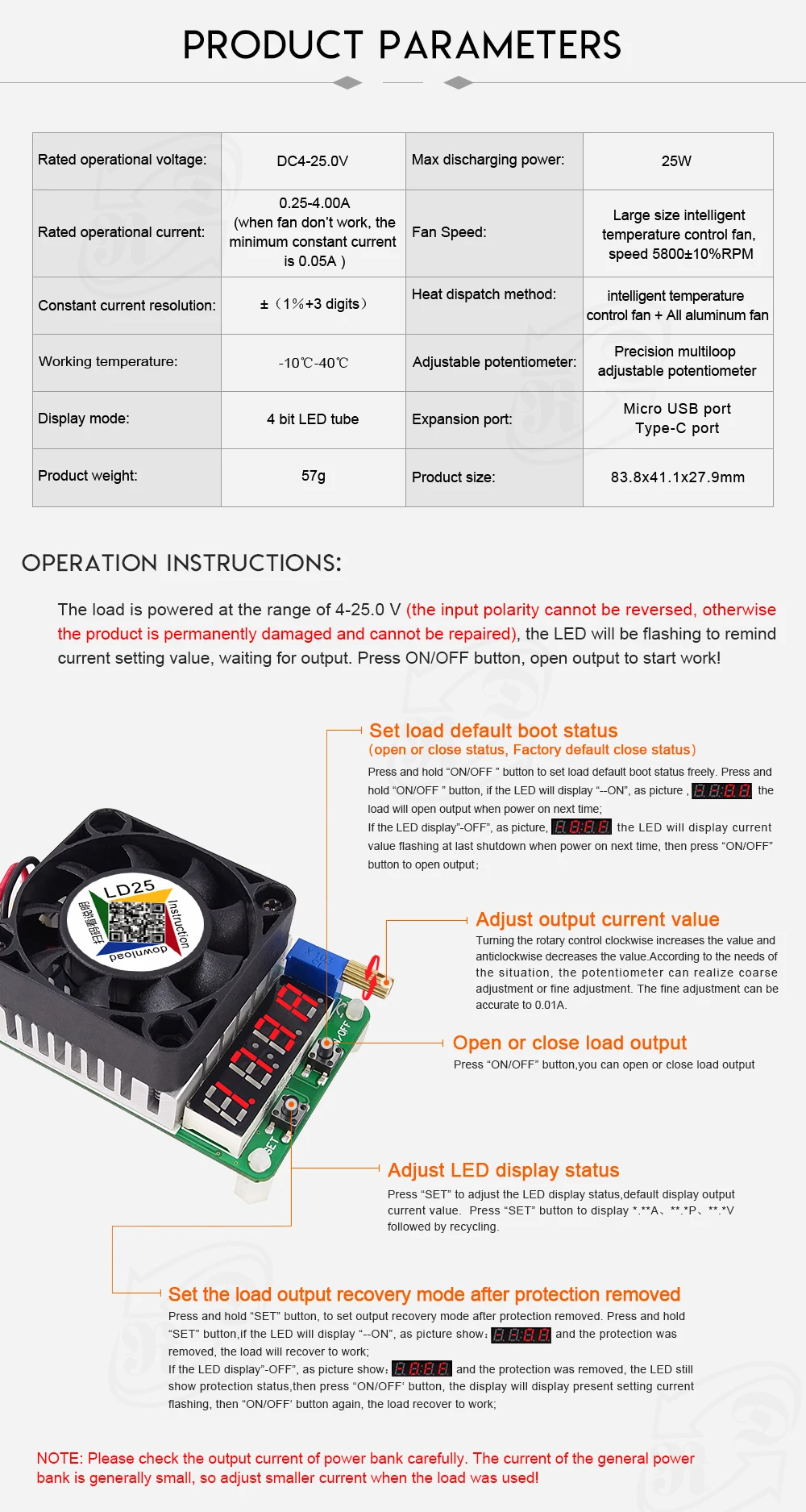 LD25 USB Интеллектуальная защита регулируемый электронный Вольтметр постоянного тока Напряжение тока 25 Вт Сопротивление усилителя