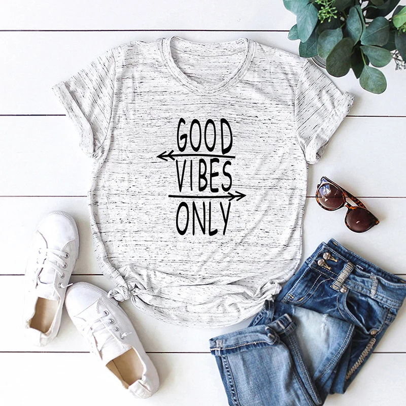 Футболка с надписью Good Vibes Only футболка больших размеров хлопковая круглым